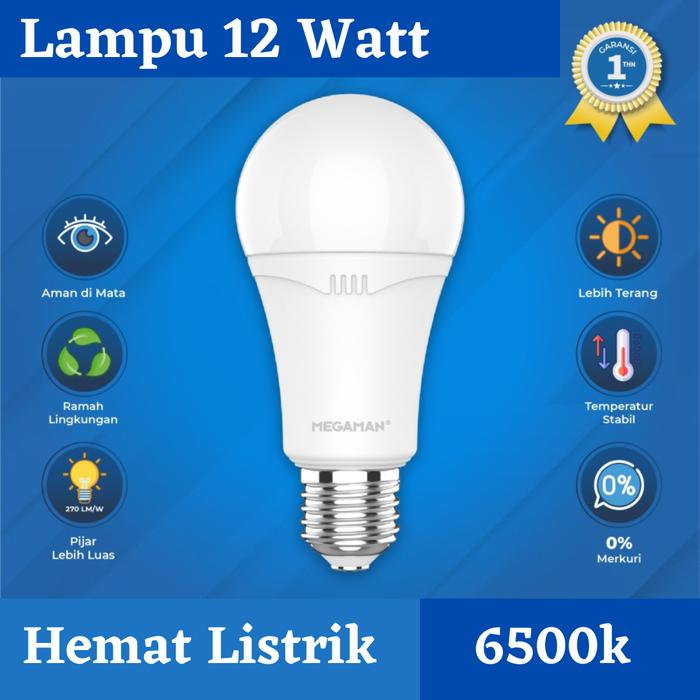 MEGAMAN 12 WATT 6500K 170~240V (1 PACK ISI 4 PCS) - Hiro Electronics